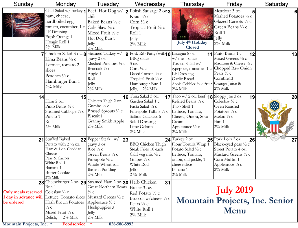 Menu July 2019